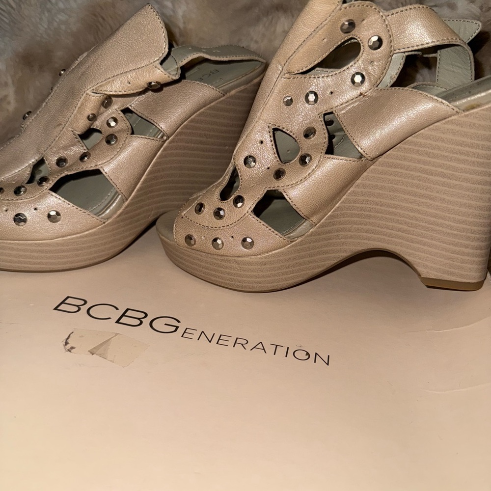 BCBGeneration Women's Tan Wedge Sandals